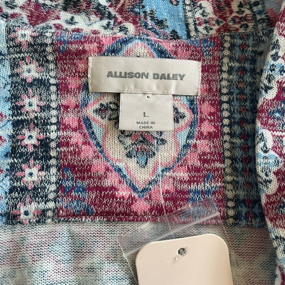 Allison Daley Artistic Dusty Blue and Pink Open Front Cardigan Sweater SZ L NWT - Picture 4 of 6